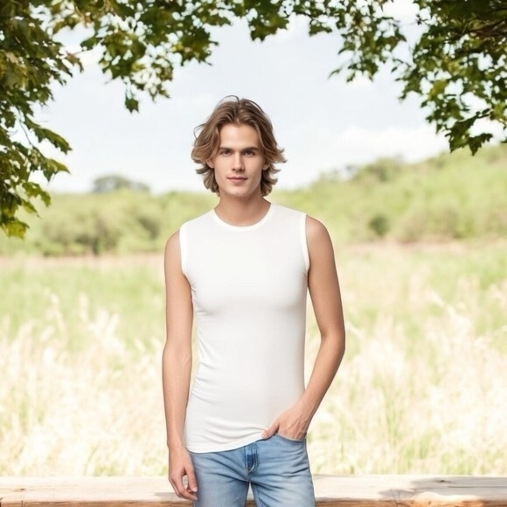 Mens White 100% Polyester Soft Stretch Solid Athletic Workout Tank Top Sz S NWOT